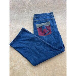 Vintage Mens Jeans With Embroidered Details 42 Rivet Accents Y2K Baggy G3